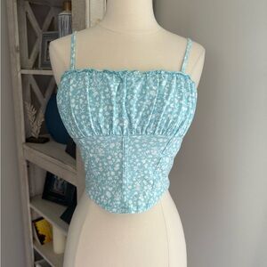 Hollister turquoise floral corset style crop top S